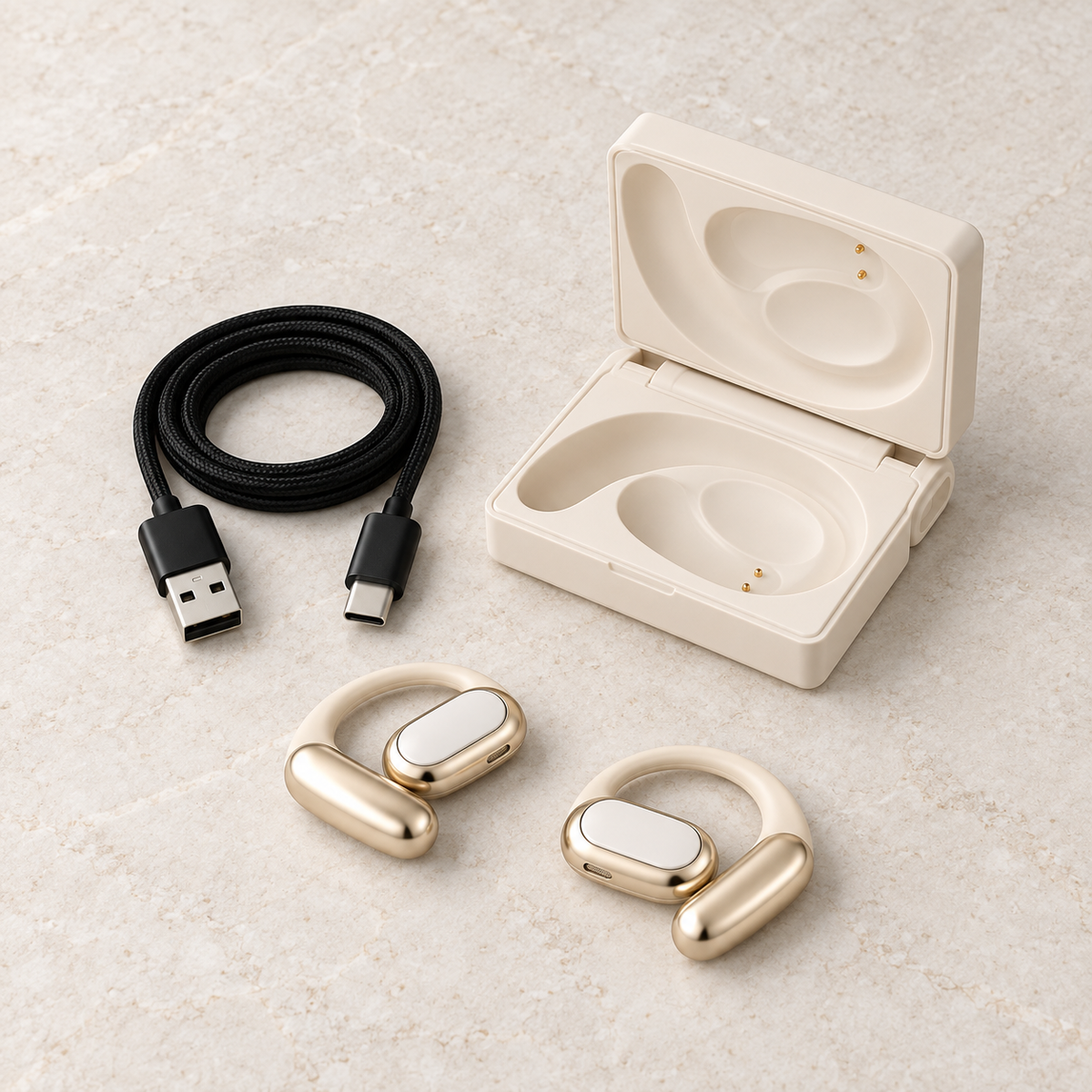 Open-Ear Wireless Earbuds with Dual-Fold Charging Case