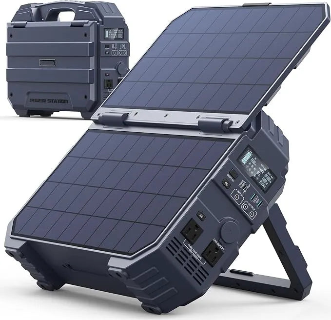Portable Power Station with Built-In Fold-Out Solar Panel