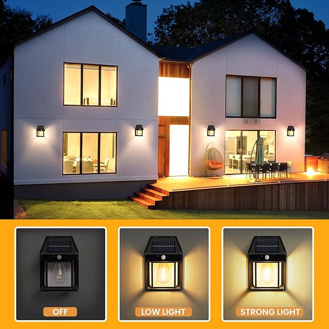 Solar Wall Lights with Motion Sensor — Warm White Outdoor Lanterns