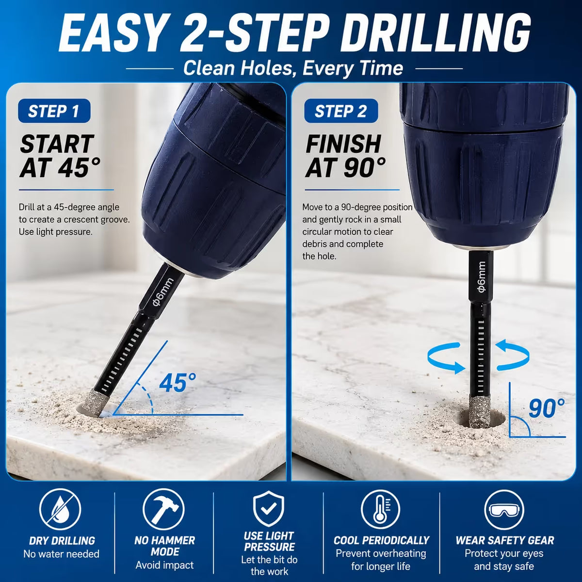 6-Piece Diamond Drill Bit Set — 6 to 16 mm