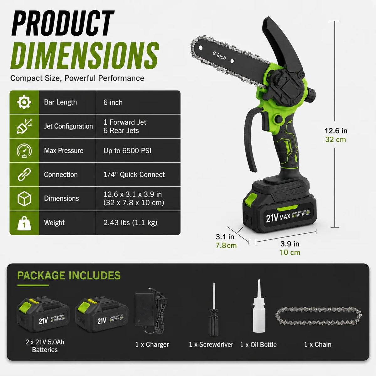 6-Inch Cordless Mini Chainsaw Kit with Two Batteries