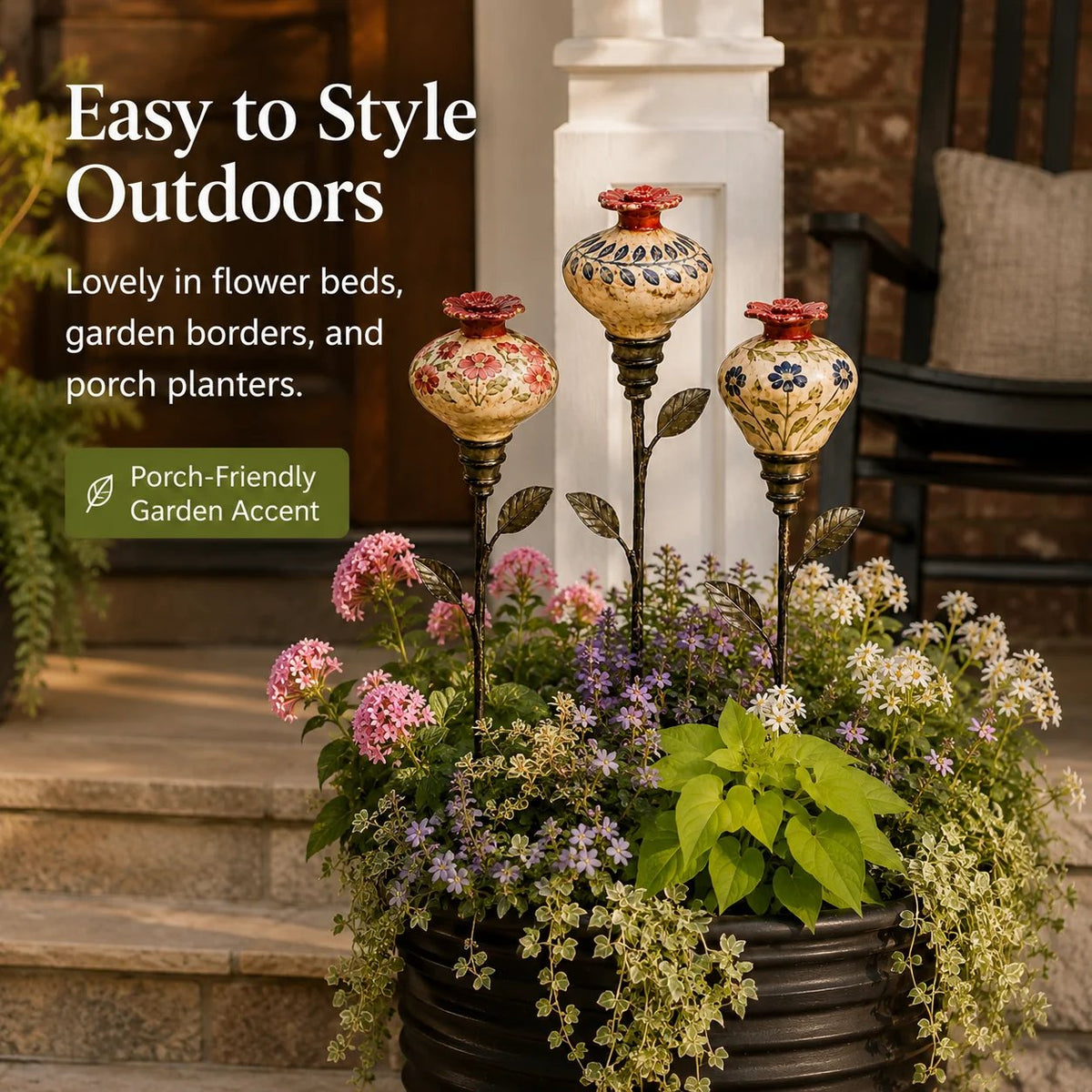 Ceramic Hummingbird Feeder Garden Stake