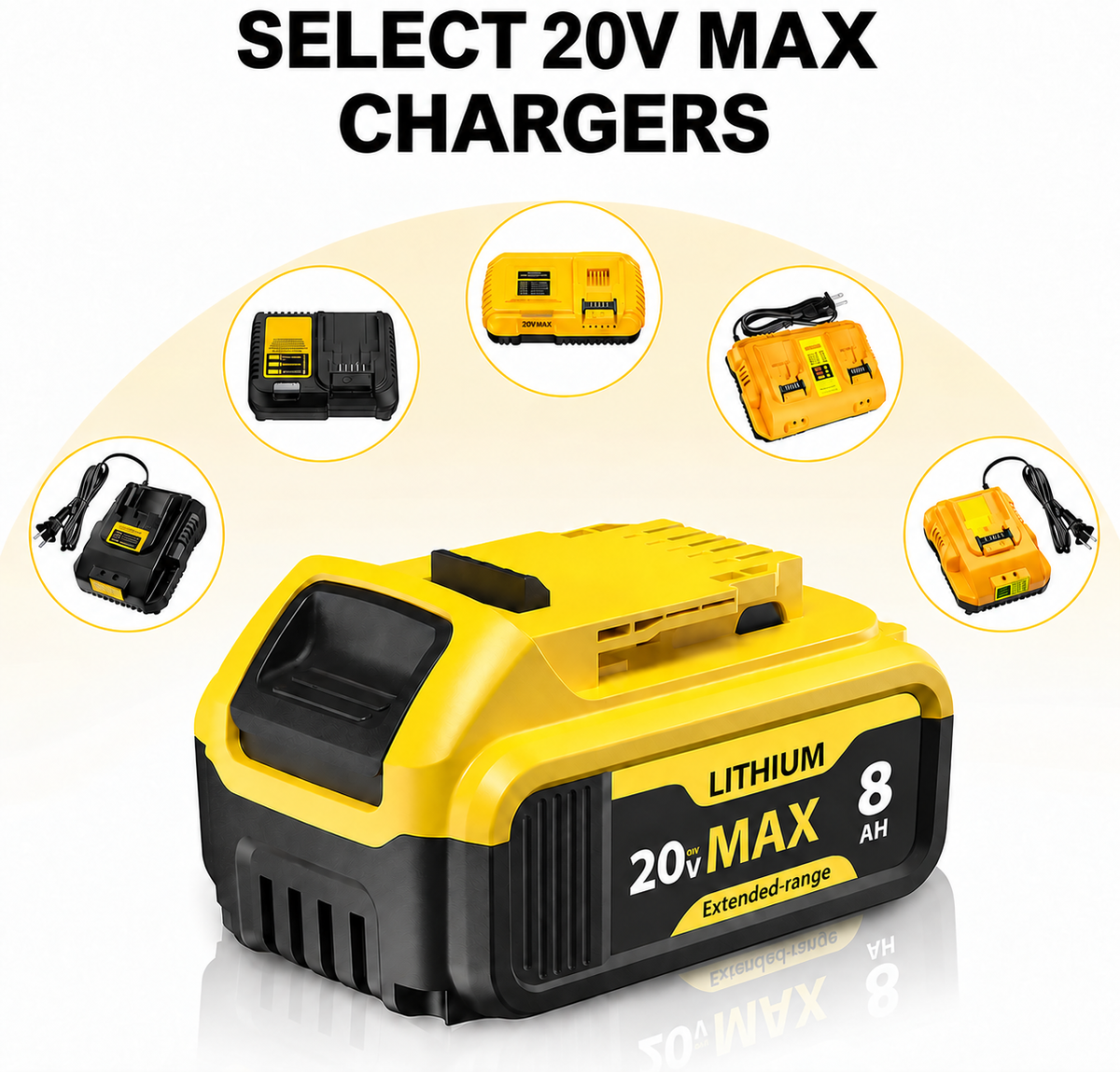 20V MAX 8.0Ah Rechargeable Replacement Batteries for Compatible Cordless Tools