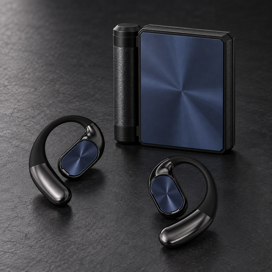 Open-Ear Wireless Earbuds with Dual-Fold Charging Case