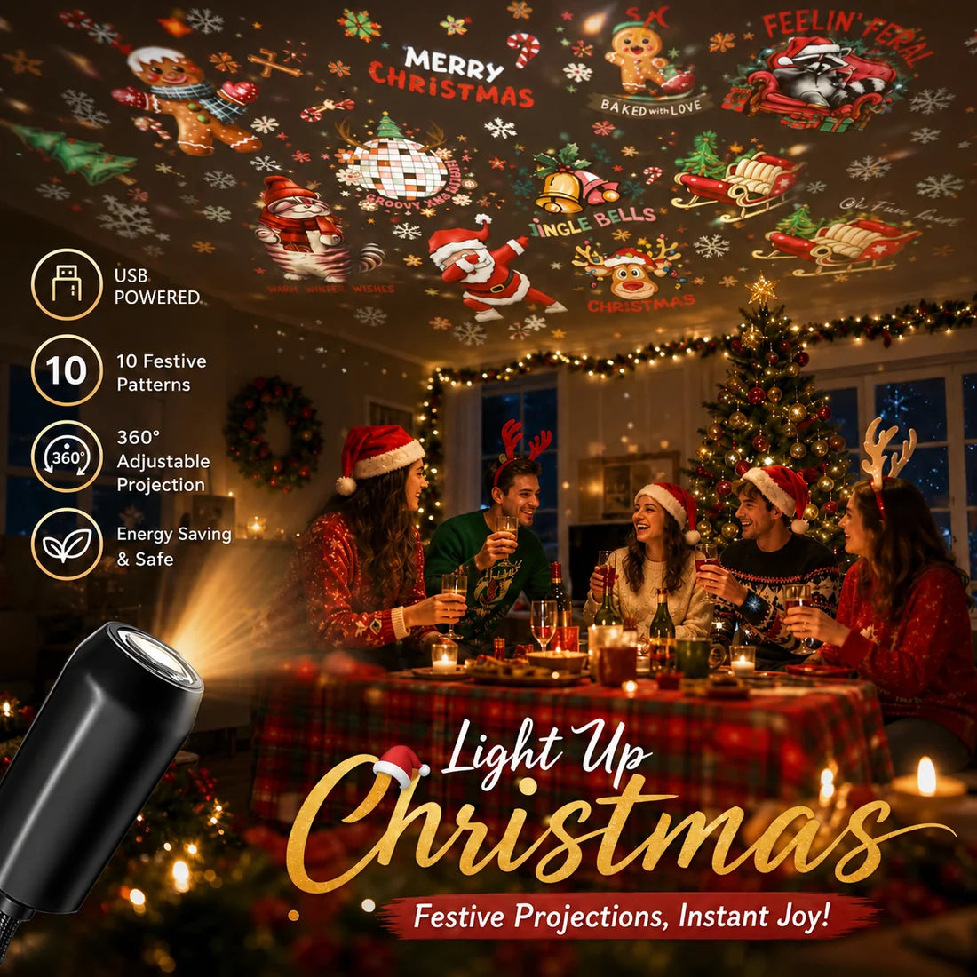 USB Scene Projector — Holiday, Galaxy & Nature Themes