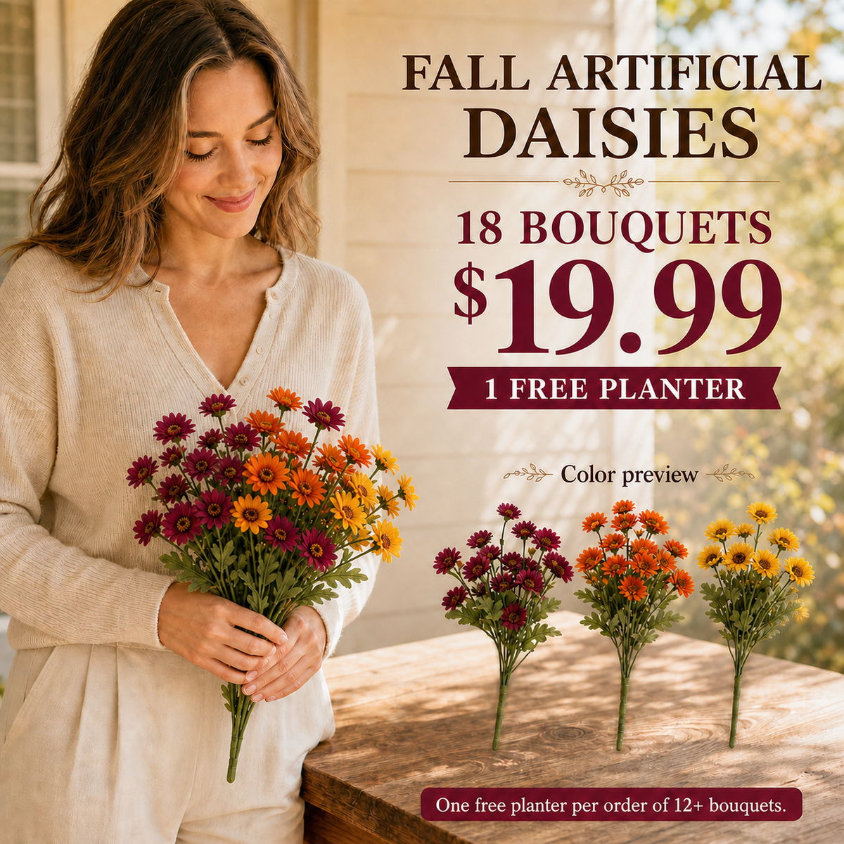 Autumn Artificial Daisy Bouquets — 6 to 36 Stems