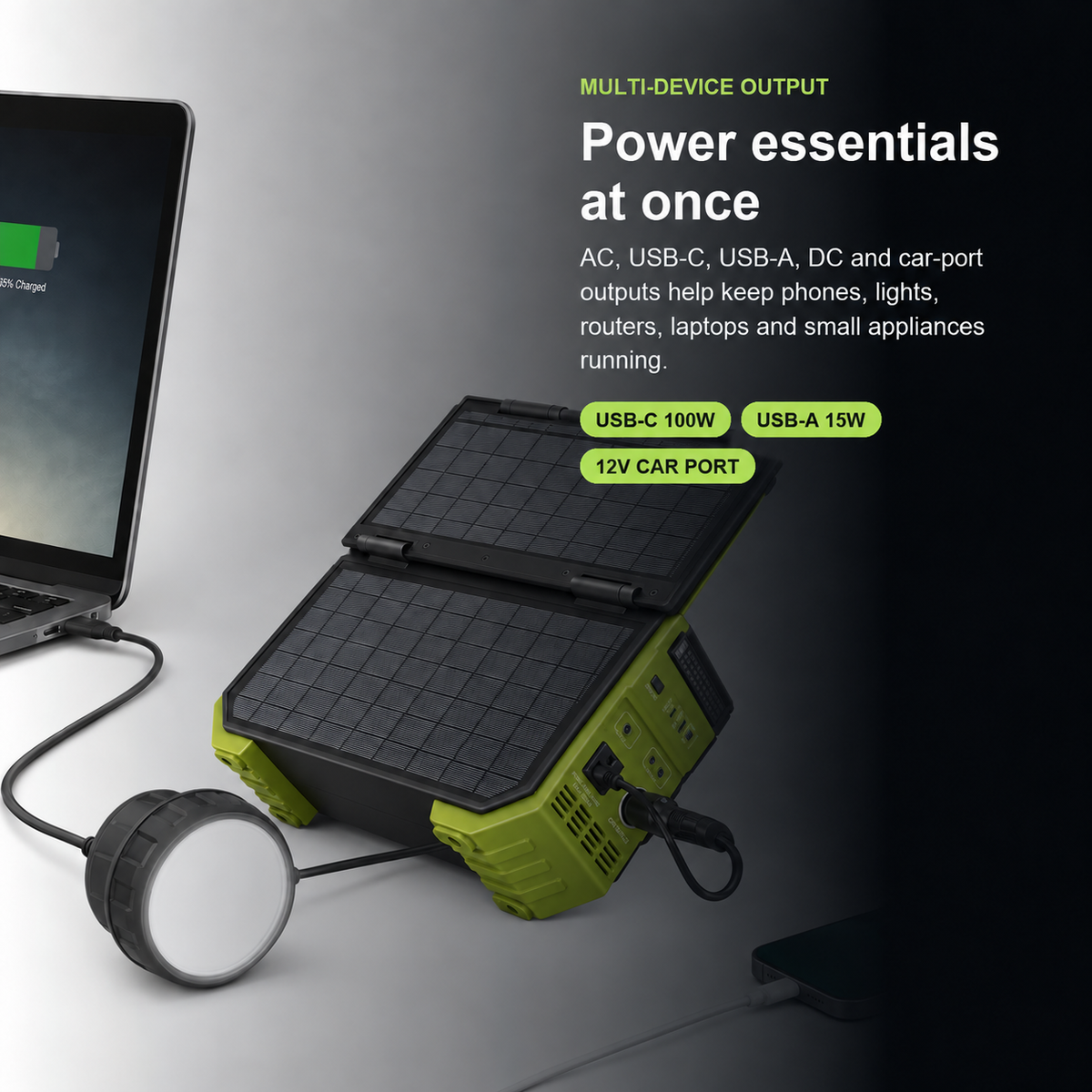 Portable Power Station with Built-In Fold-Out Solar Panel