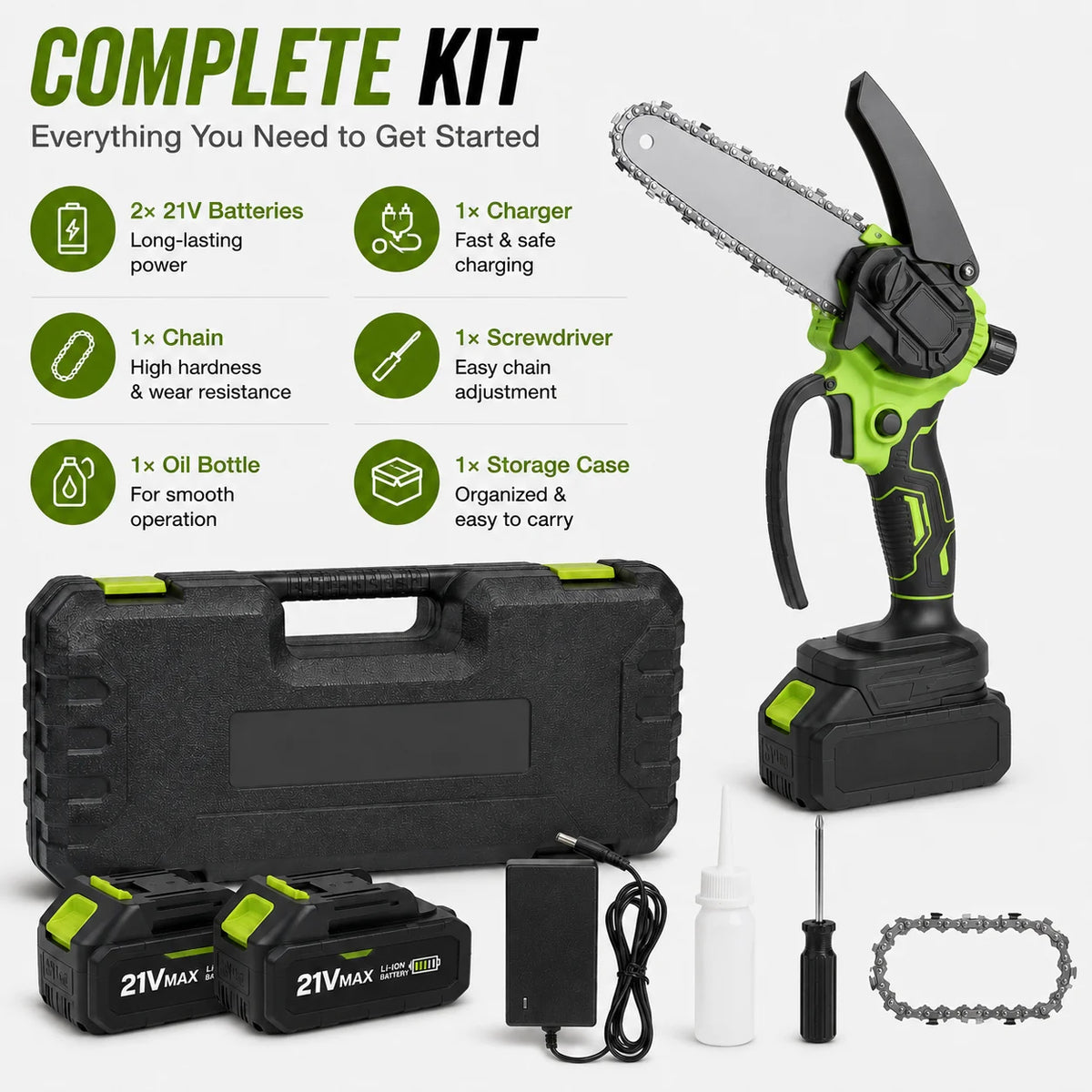 6-Inch Cordless Mini Chainsaw Kit with Two Batteries