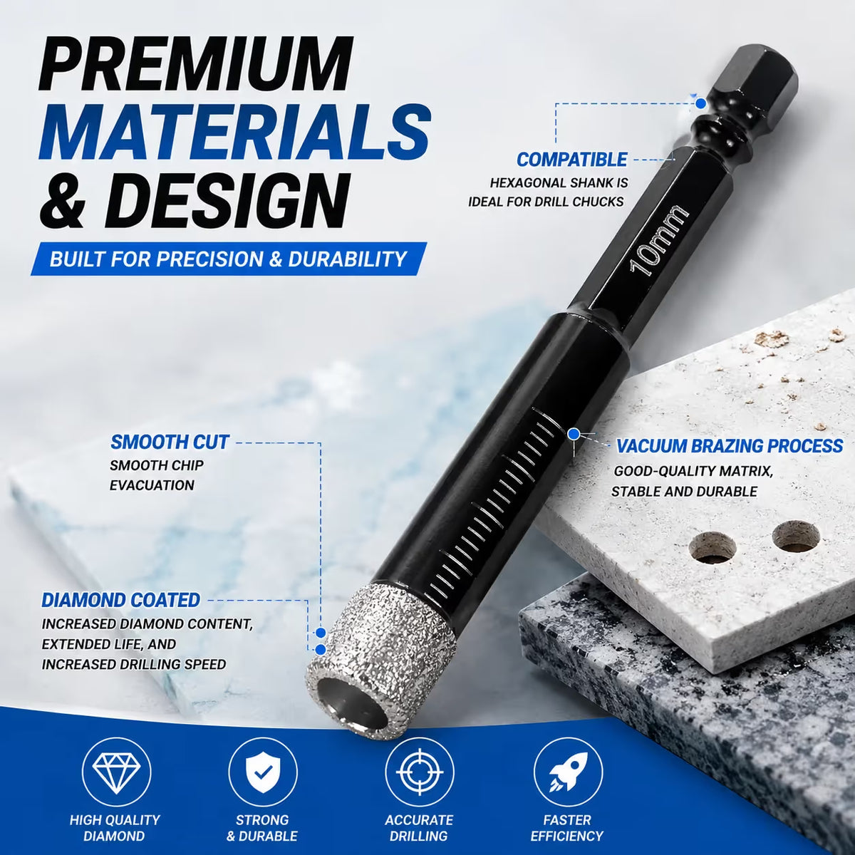 6-Piece Diamond Drill Bit Set — 6 to 16 mm