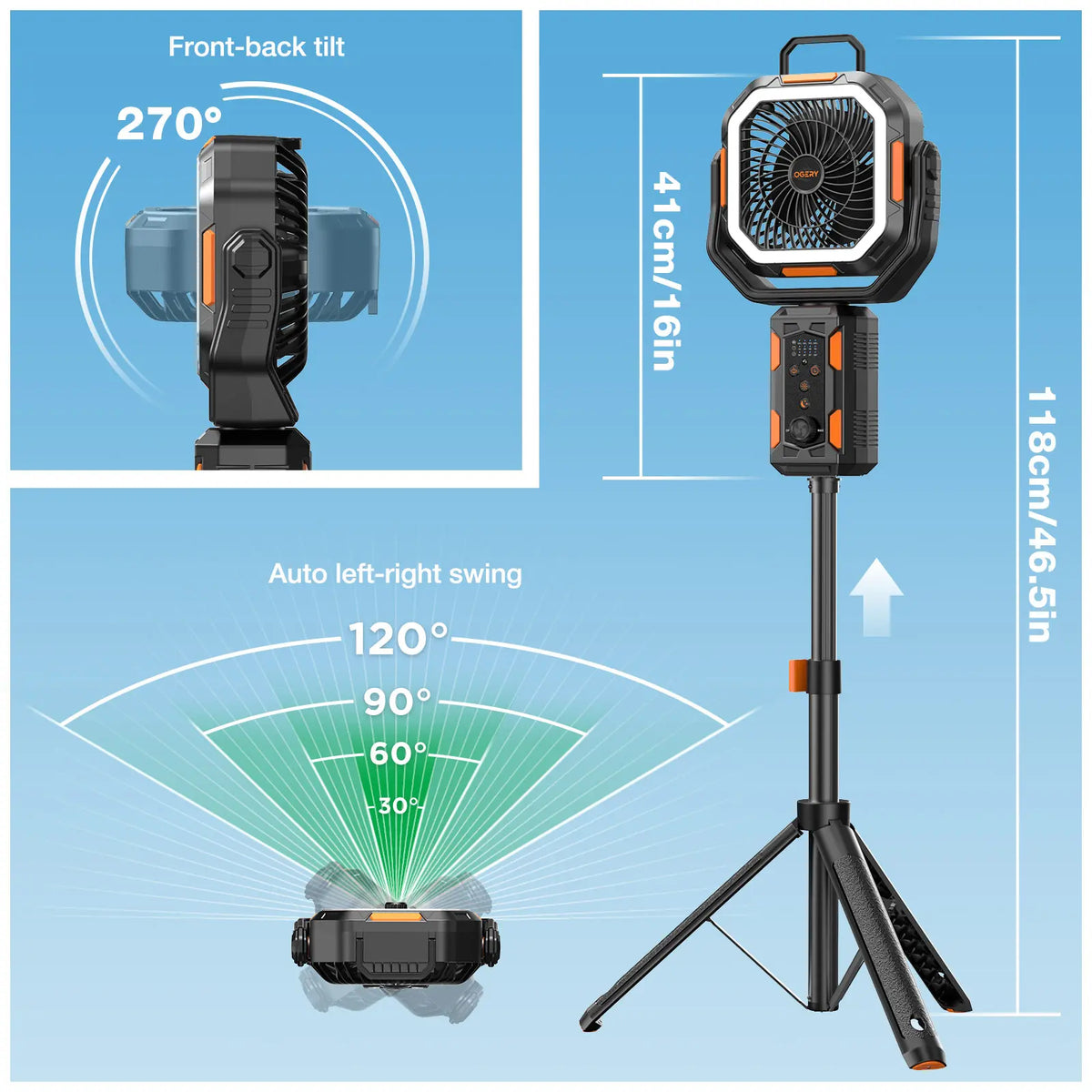 30000mAh Rechargeable Camping Fan with Tripod