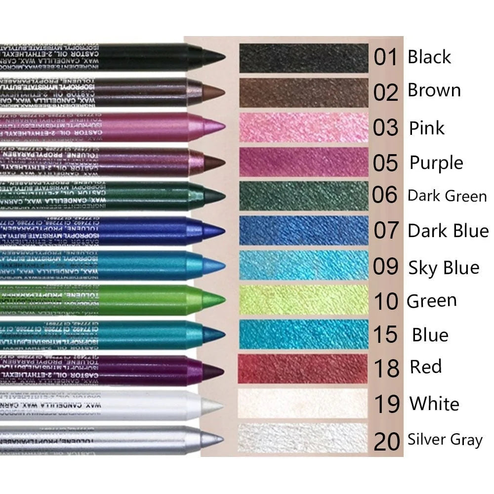 14-Color Eyeliner Pencil Set — Metallic & Shimmer Finishes