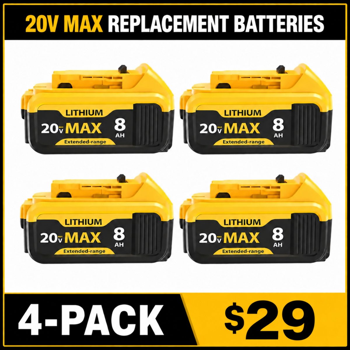 20V MAX 8.0Ah Rechargeable Replacement Batteries for Compatible Cordless Tools