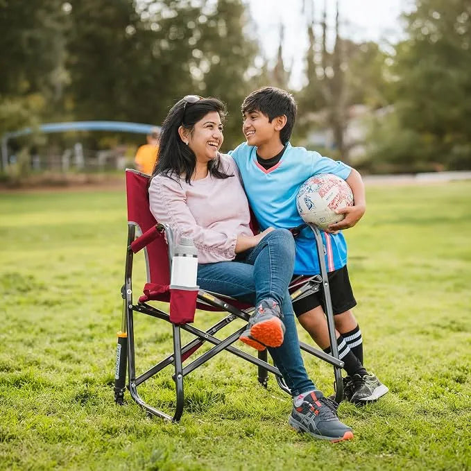 Camping Chair | Portable Folding Rocking Chair with Sturdy Durable Armrests, Drink Holder and Comfortable Backrest