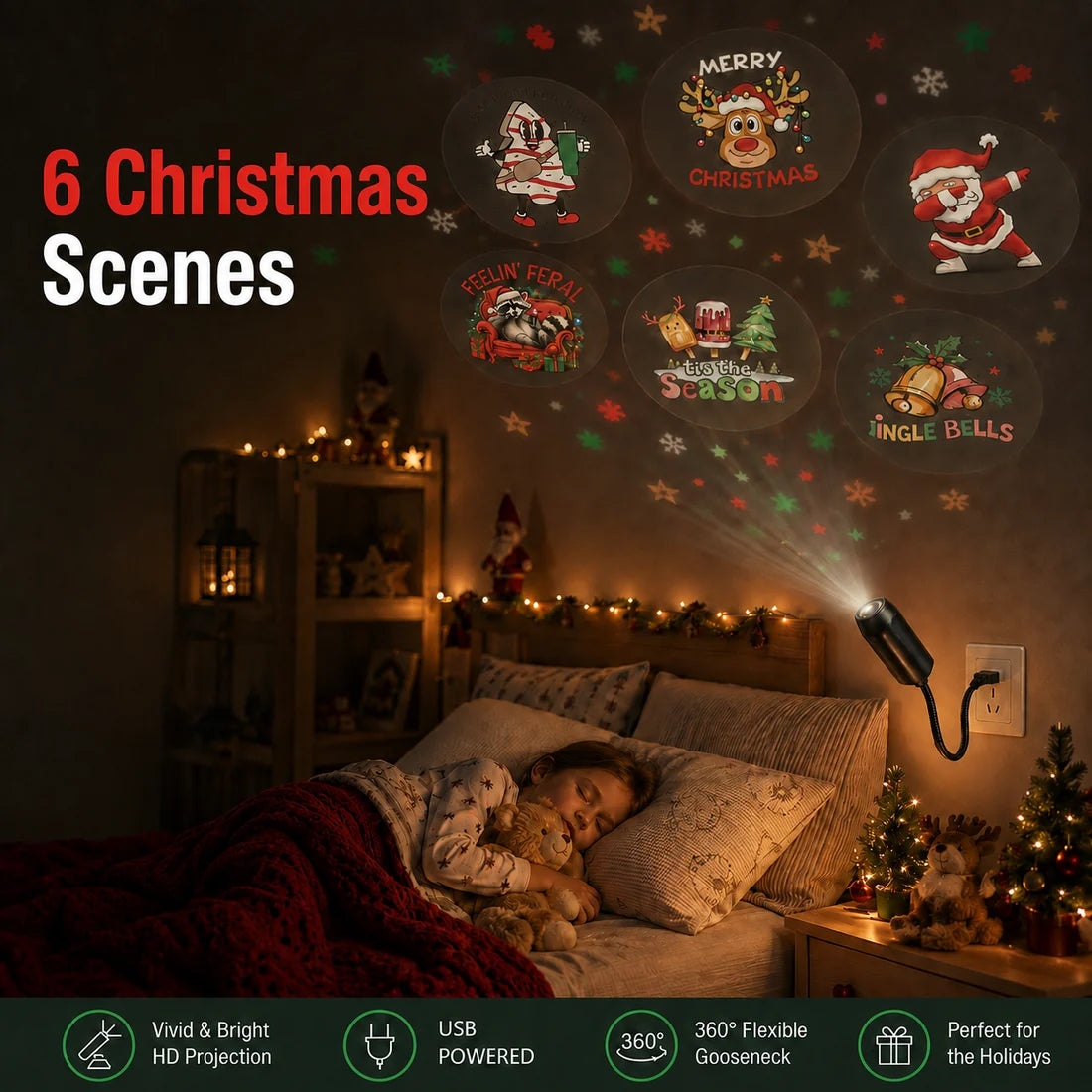 USB Scene Projector — Holiday, Galaxy & Nature Themes