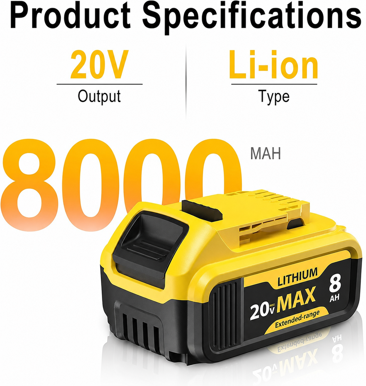20V MAX 8.0Ah Rechargeable Replacement Batteries for Compatible Cordless Tools