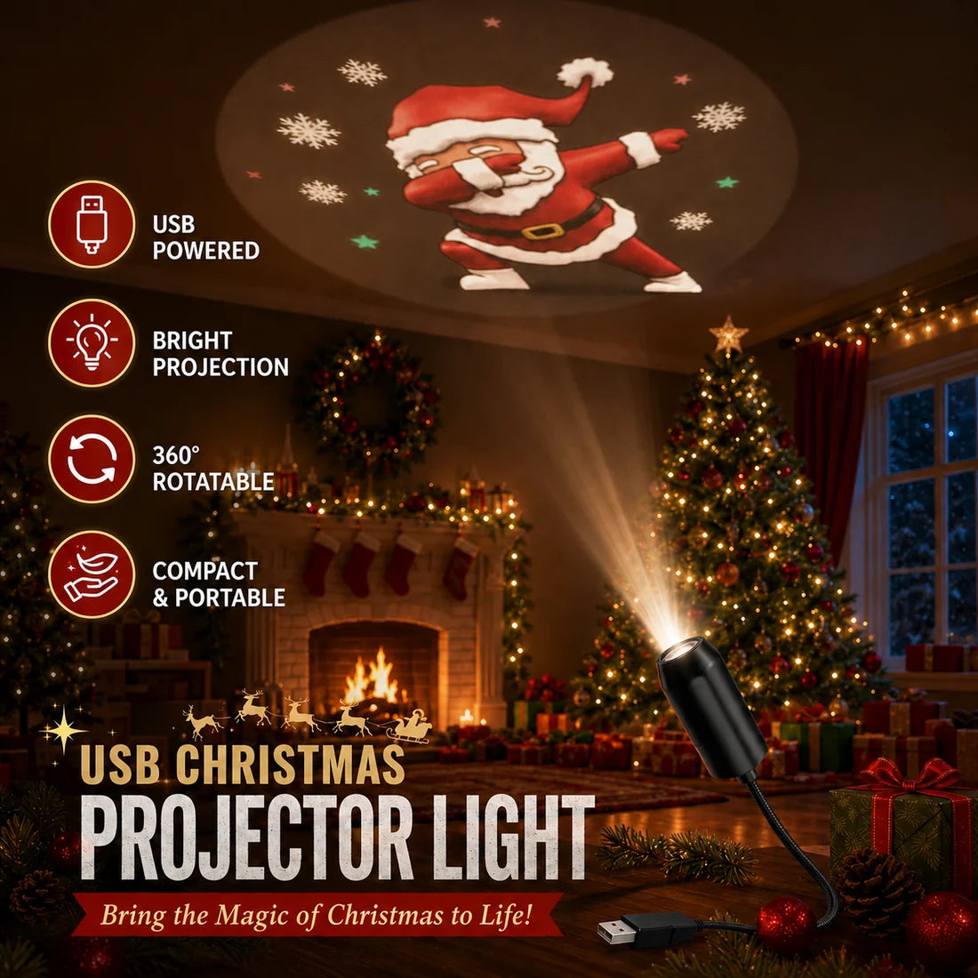USB Scene Projector — Holiday, Galaxy & Nature Themes