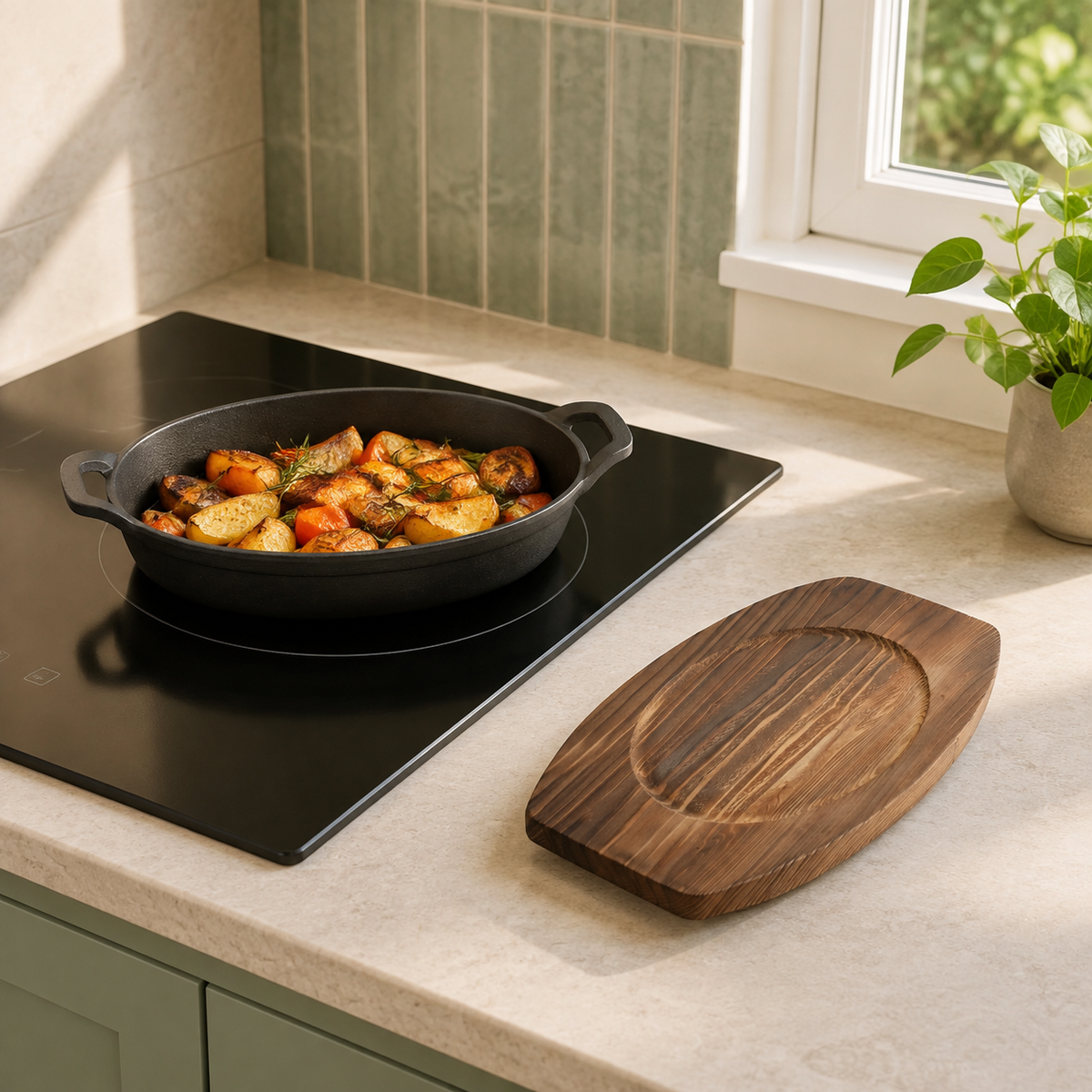 Mini Cast Iron Oval Pan & Wood Tray Serving Sets