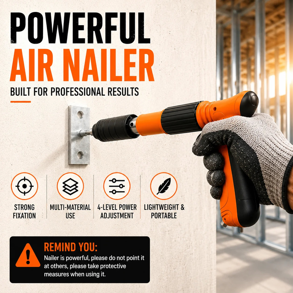 Compact Adjustable Nailer for Woodworking & Wall Fastening