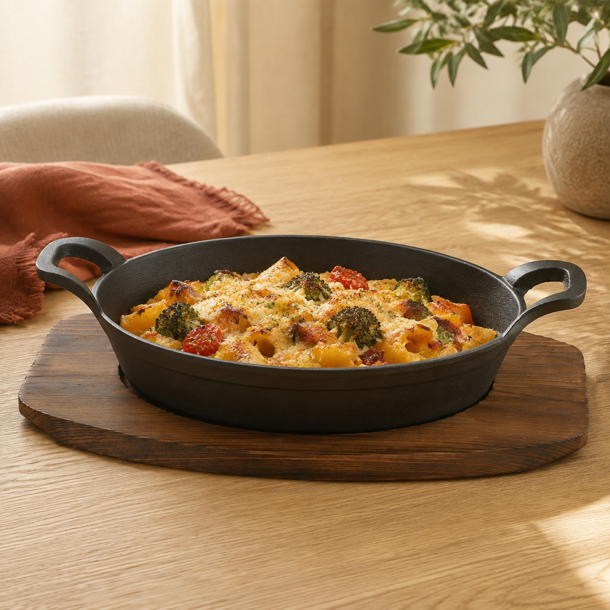 Mini Cast Iron Oval Pan & Wood Tray Serving Sets