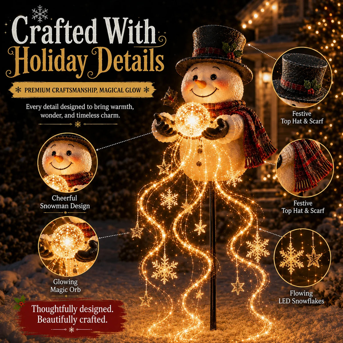 Snowman Magic Fountain – Flowing Snowflake LED Christmas Garden Light