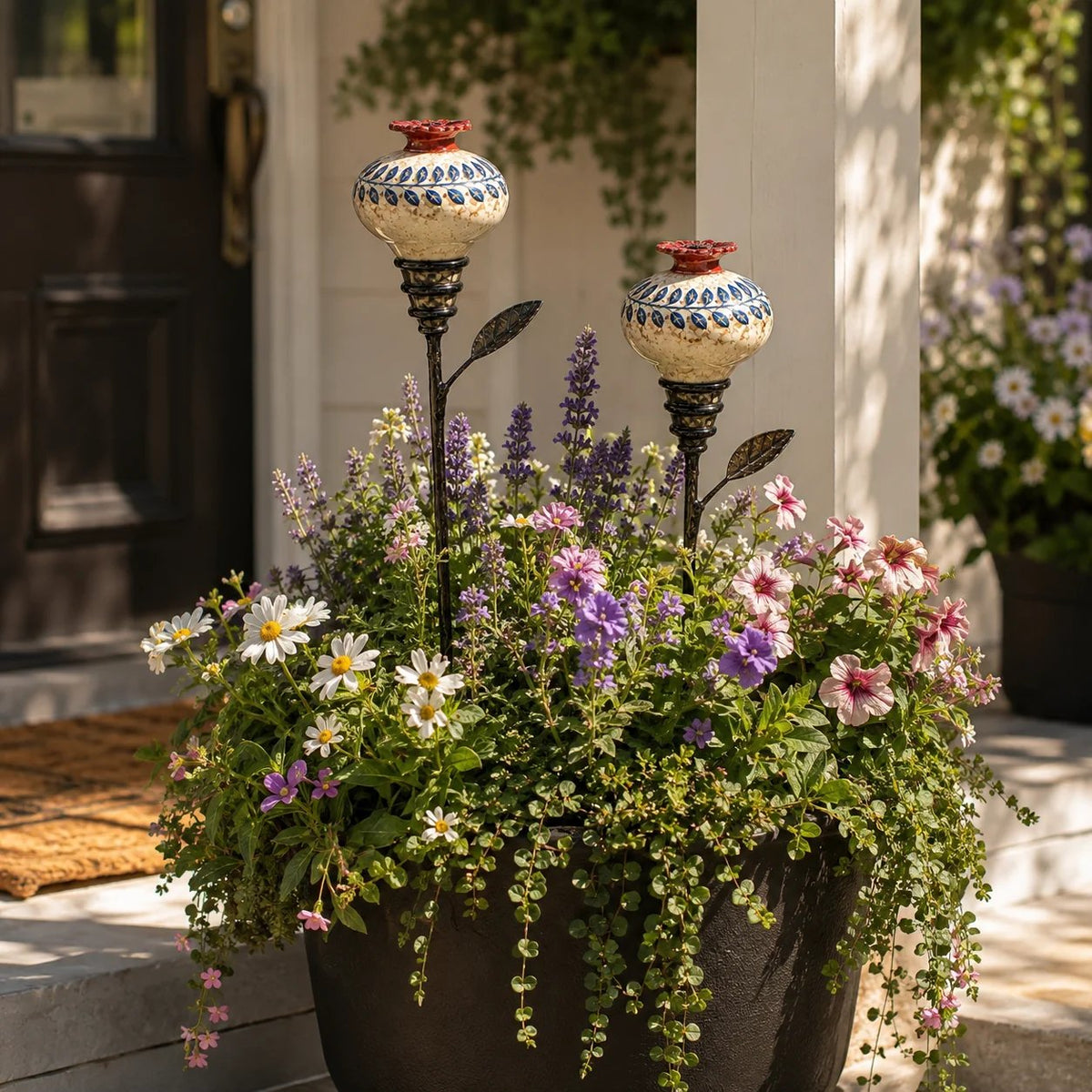 Ceramic Hummingbird Feeder Garden Stake