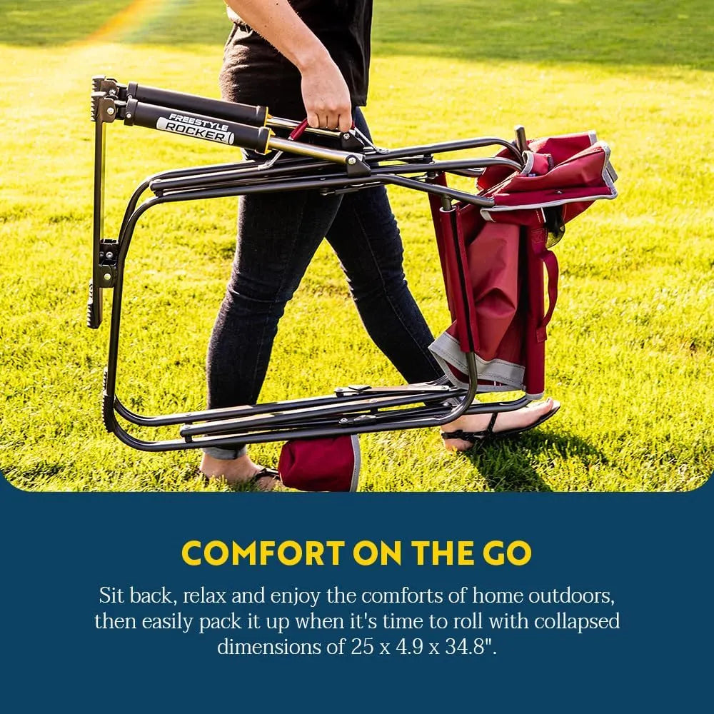 Camping Chair | Portable Folding Rocking Chair with Sturdy Durable Armrests, Drink Holder and Comfortable Backrest