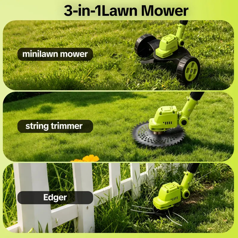21V Cordless 3-in-1 Grass Trimmer, Edger & Mini Mower