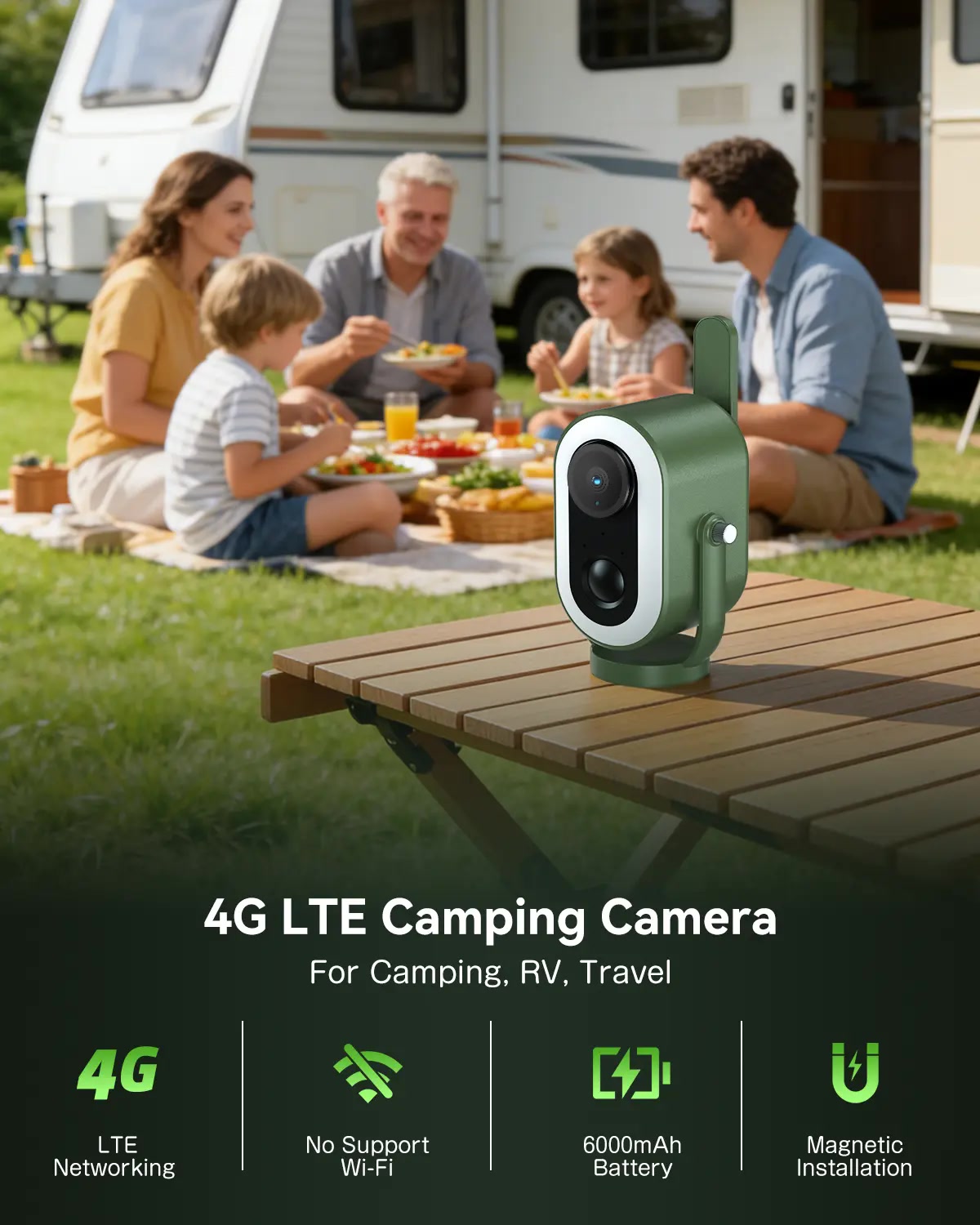 4G LTE Camping Camera — 2K HD, 6000mAh & Magnetic Mount