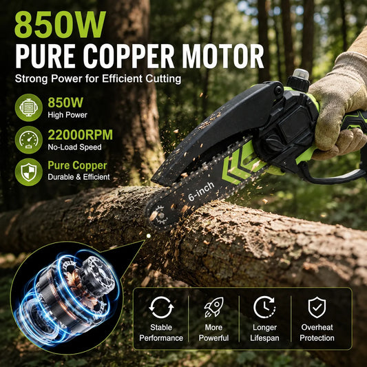 6-Inch Cordless Mini Chainsaw Kit with Two Batteries