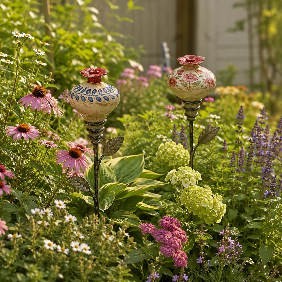 Ceramic Hummingbird Feeder Garden Stake