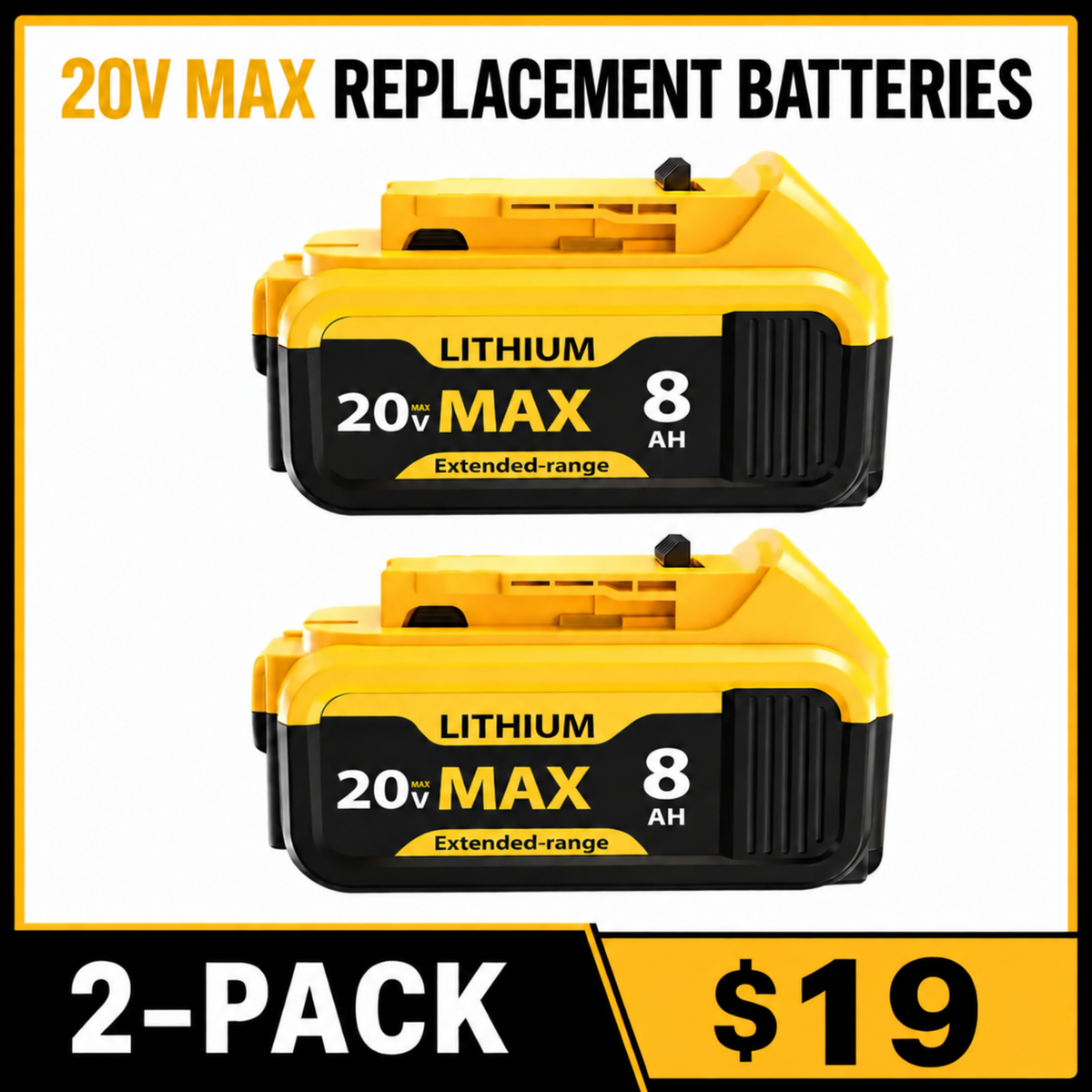 20V MAX 8.0Ah Rechargeable Replacement Batteries for Compatible Cordless Tools