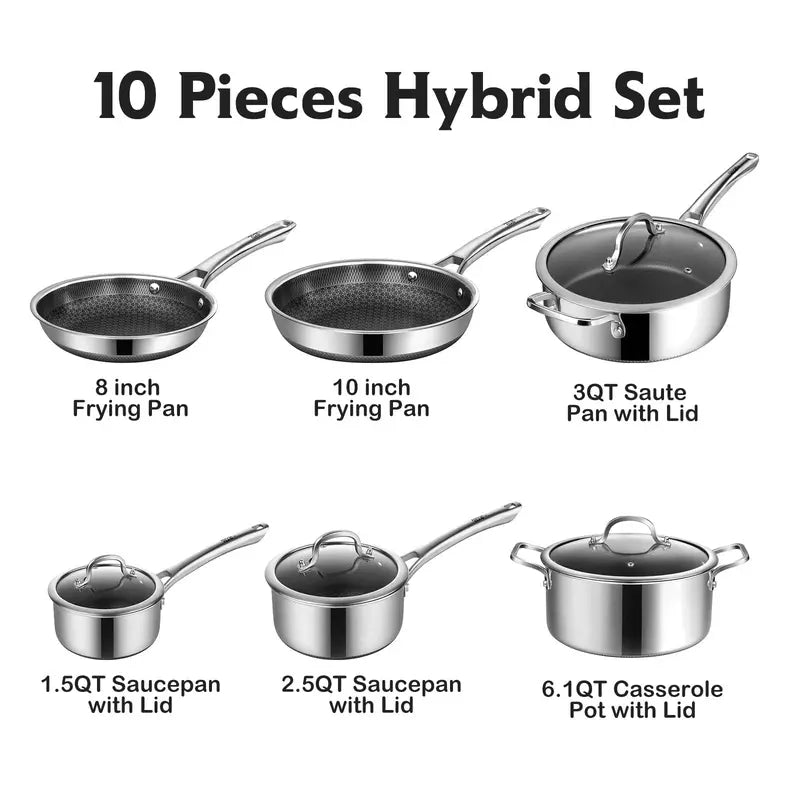 Hybrid Nonstick Stainless Steel Cookware Set — 6, 10 or 14 Pieces