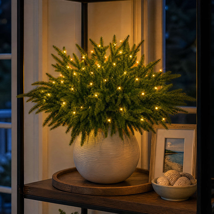 Evergreen Pine Branch Lights — Warm Glow Indoor Decor