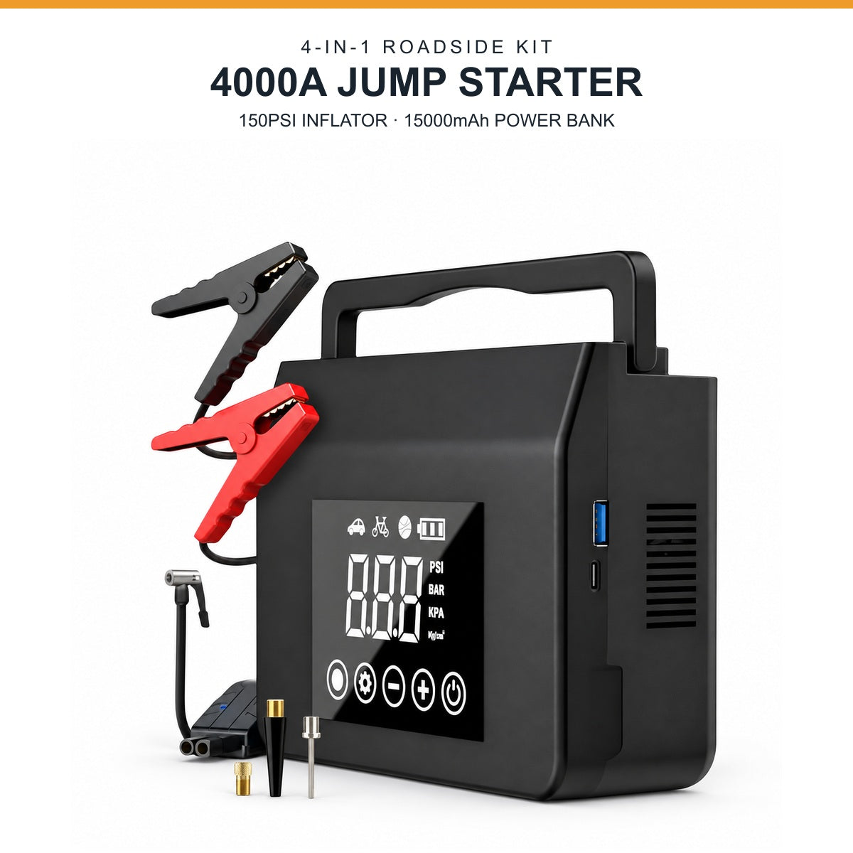 4000A Car Jump Starter with 150PSI Air Compressor & Emergency Kit