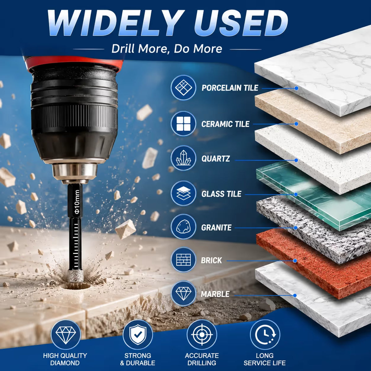 6-Piece Diamond Drill Bit Set — 6 to 16 mm