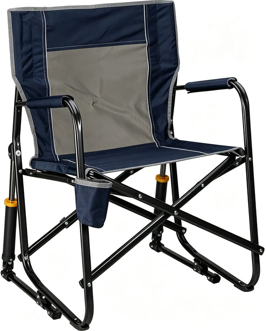Camping Chair | Portable Folding Rocking Chair with Sturdy Durable Armrests, Drink Holder and Comfortable Backrest