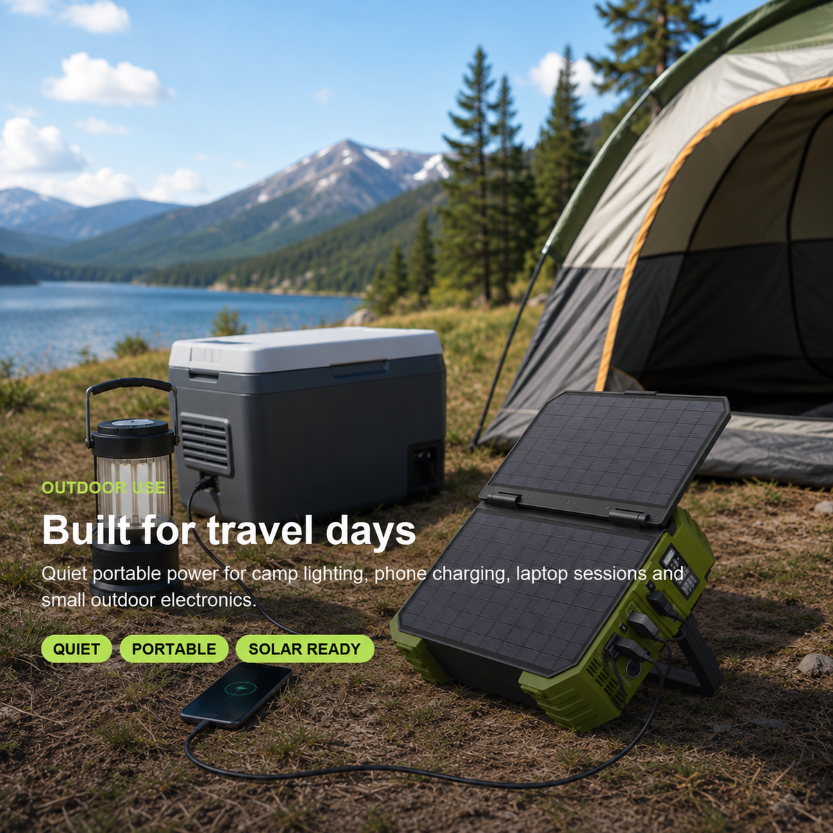 Portable Power Station with Built-In Fold-Out Solar Panel