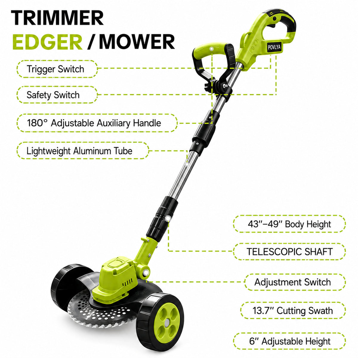21V Cordless 3-in-1 Grass Trimmer, Edger & Mini Mower