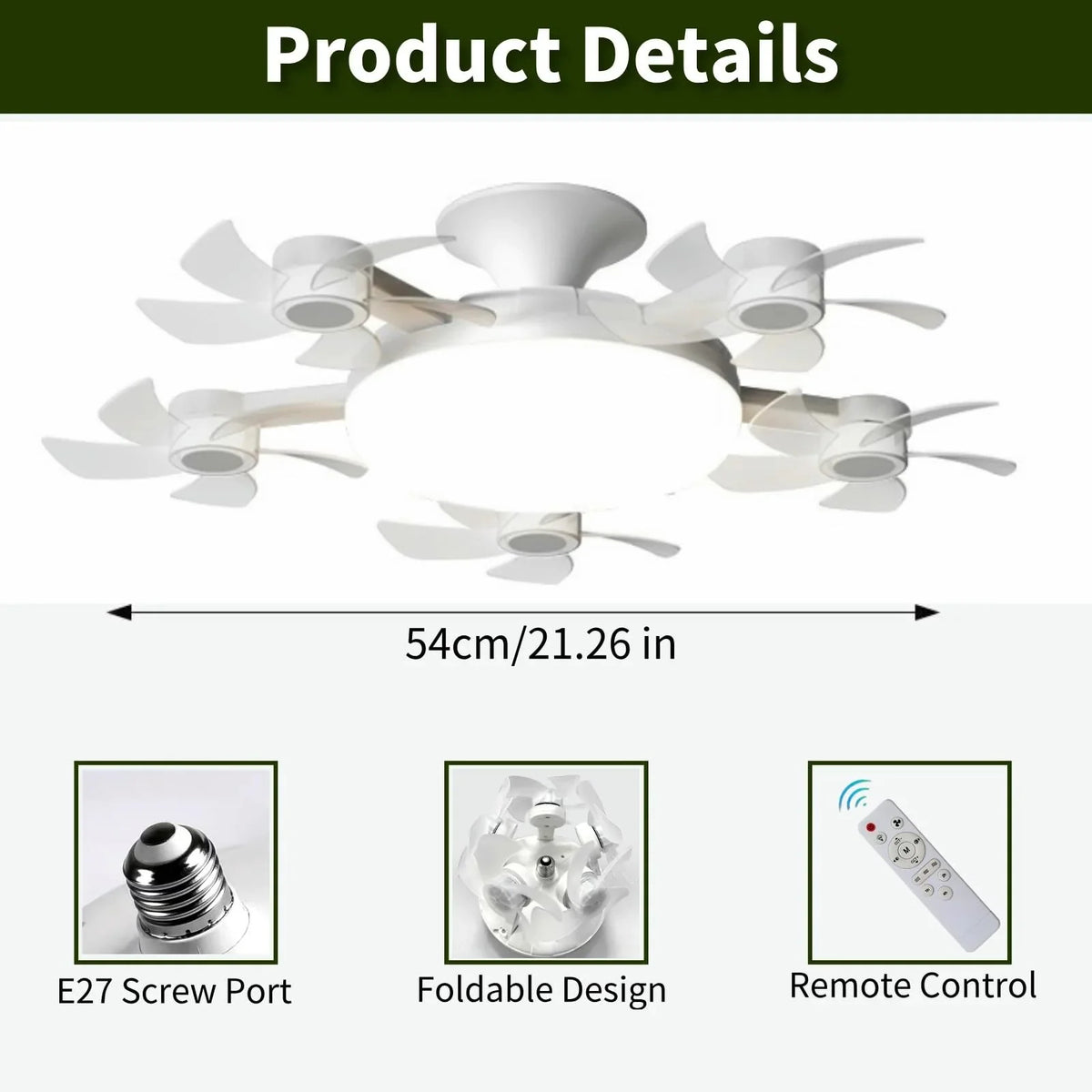 Foldable Plug-In Smart Ceiling Fan Light with Remote