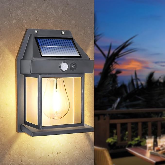 Solar Wall Lights with Motion Sensor — Warm White Outdoor Lanterns