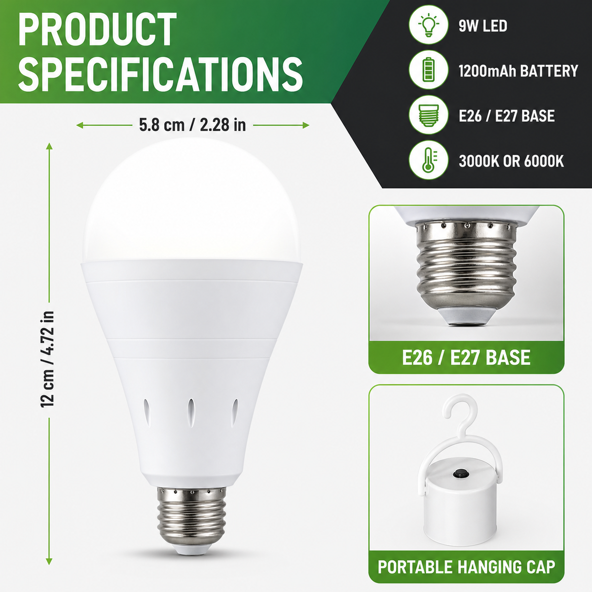 Rechargeable Emergency LED Bulbs with Hanging Caps