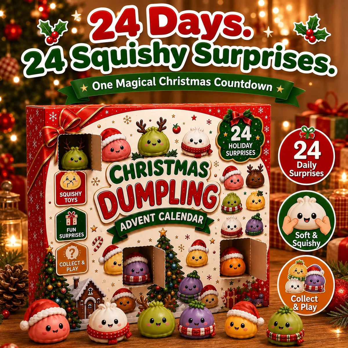 24-Day Mini Squishy Advent Calendar – 24 Christmas Surprises per Box