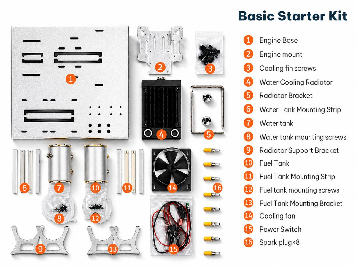 1/6 Scale 44cc OHV V8 Gasoline Engine Model Kit — Water-Cooled, 4-Stroke