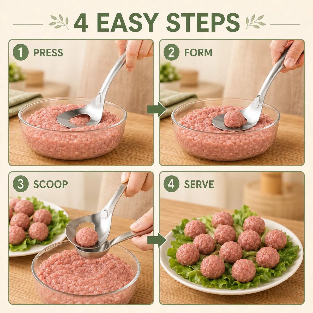 Stainless Steel Meatball Shaping Spoon & Scoop