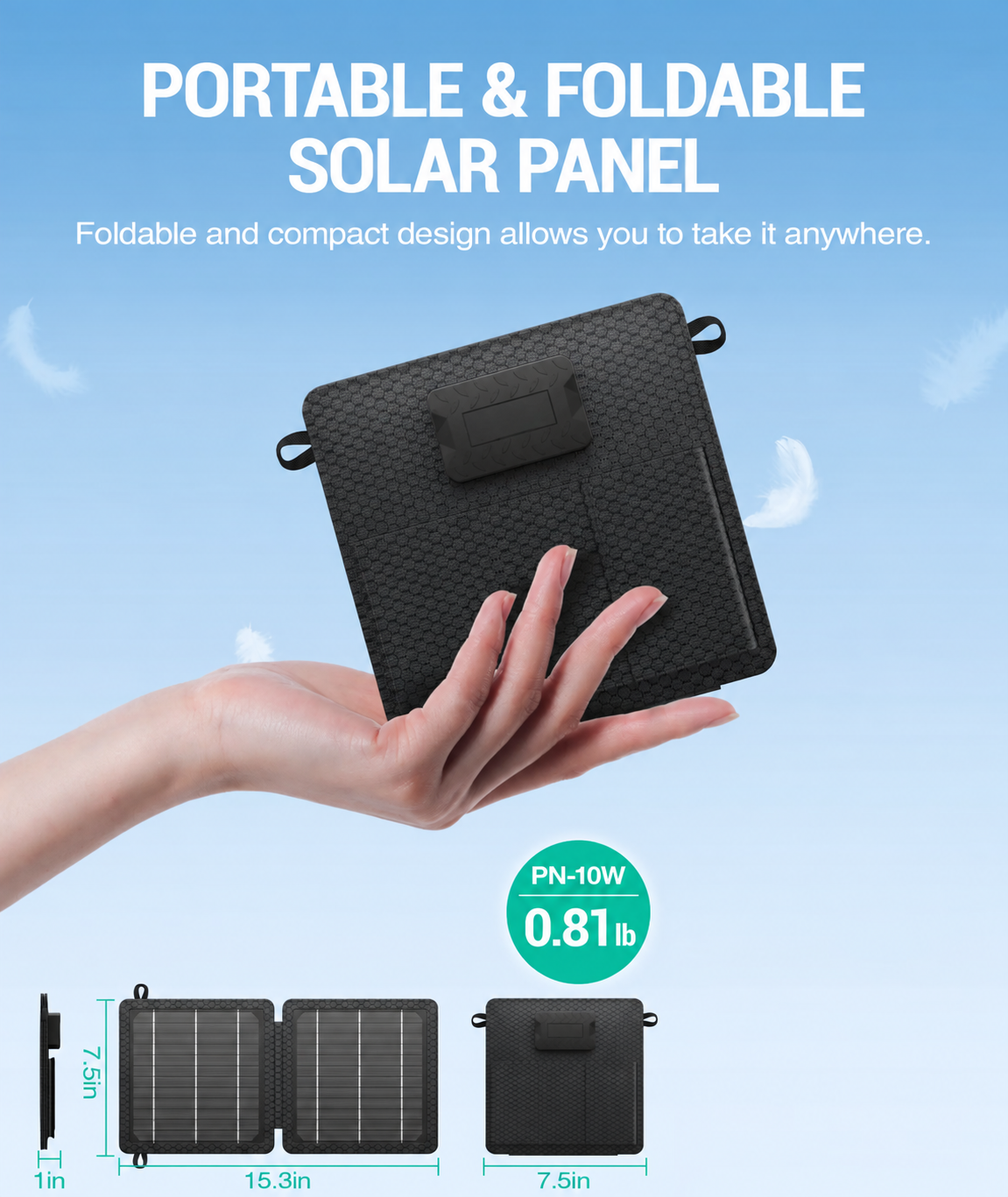 10W Foldable Solar Panel — Portable USB-A & USB-C Charger for Camping