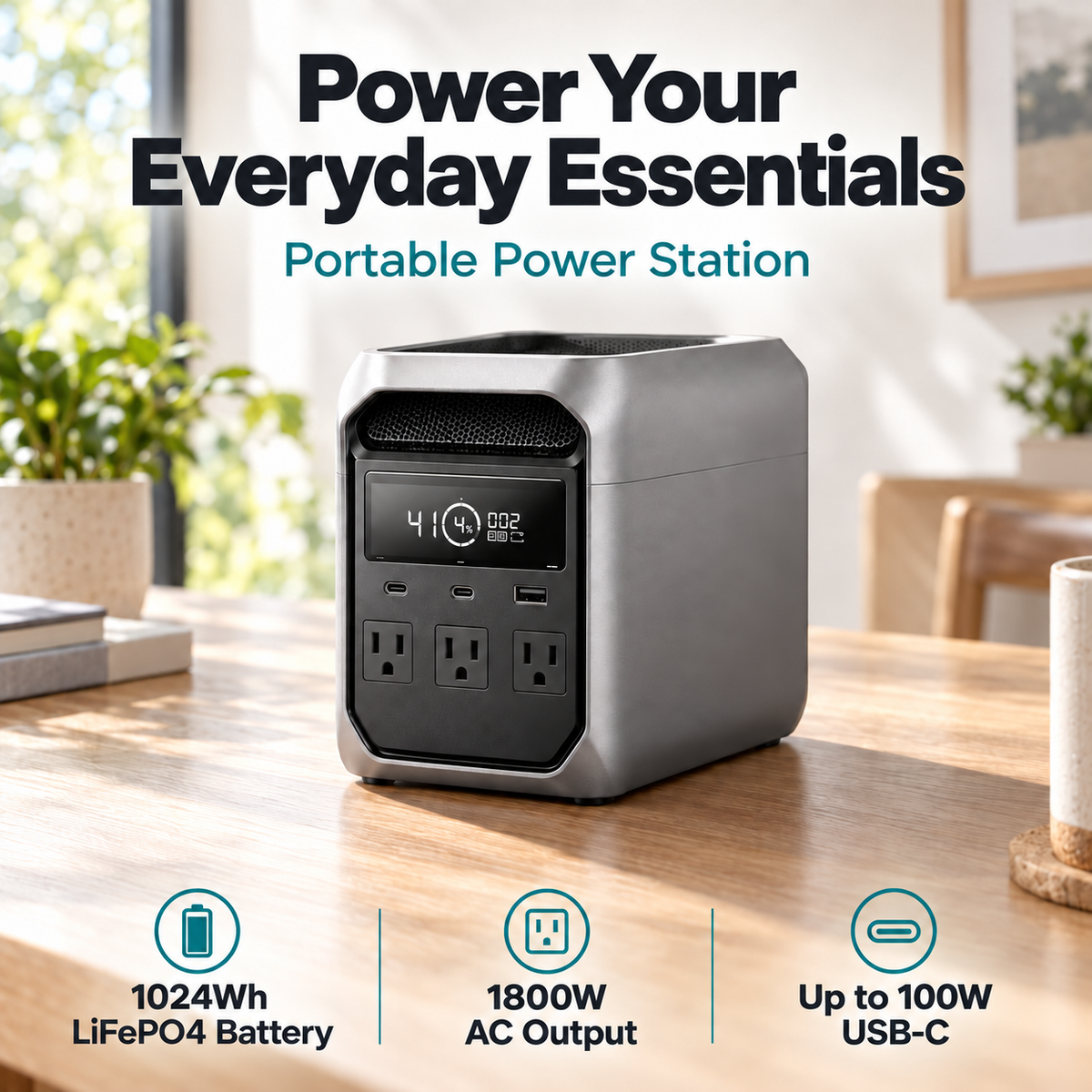 1024Wh Portable Power Station — 1800W AC & Solar Charging Kits