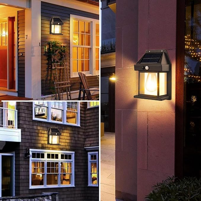 Solar Wall Lights with Motion Sensor — Warm White Outdoor Lanterns