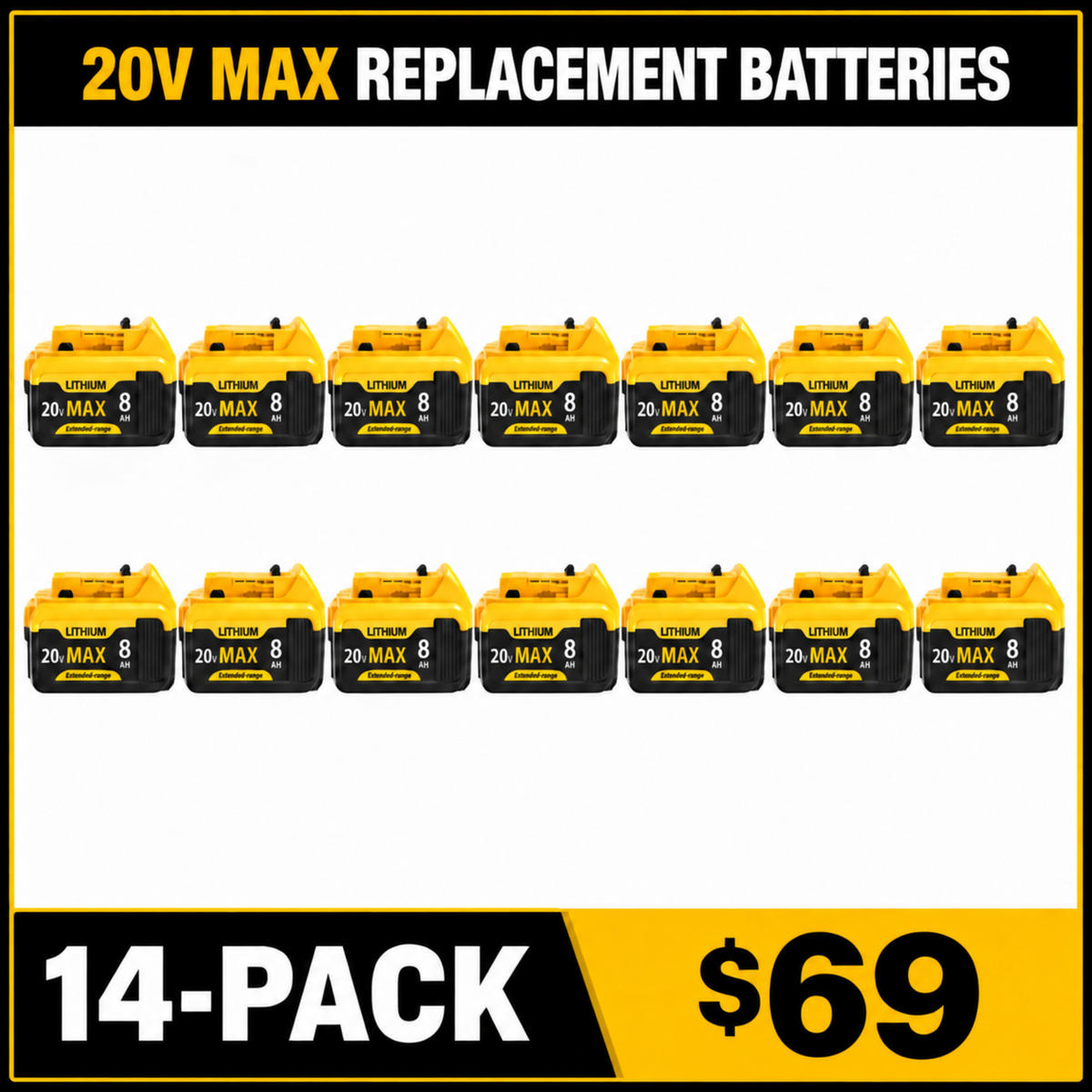 20V MAX 8.0Ah Rechargeable Replacement Batteries for Compatible Cordless Tools