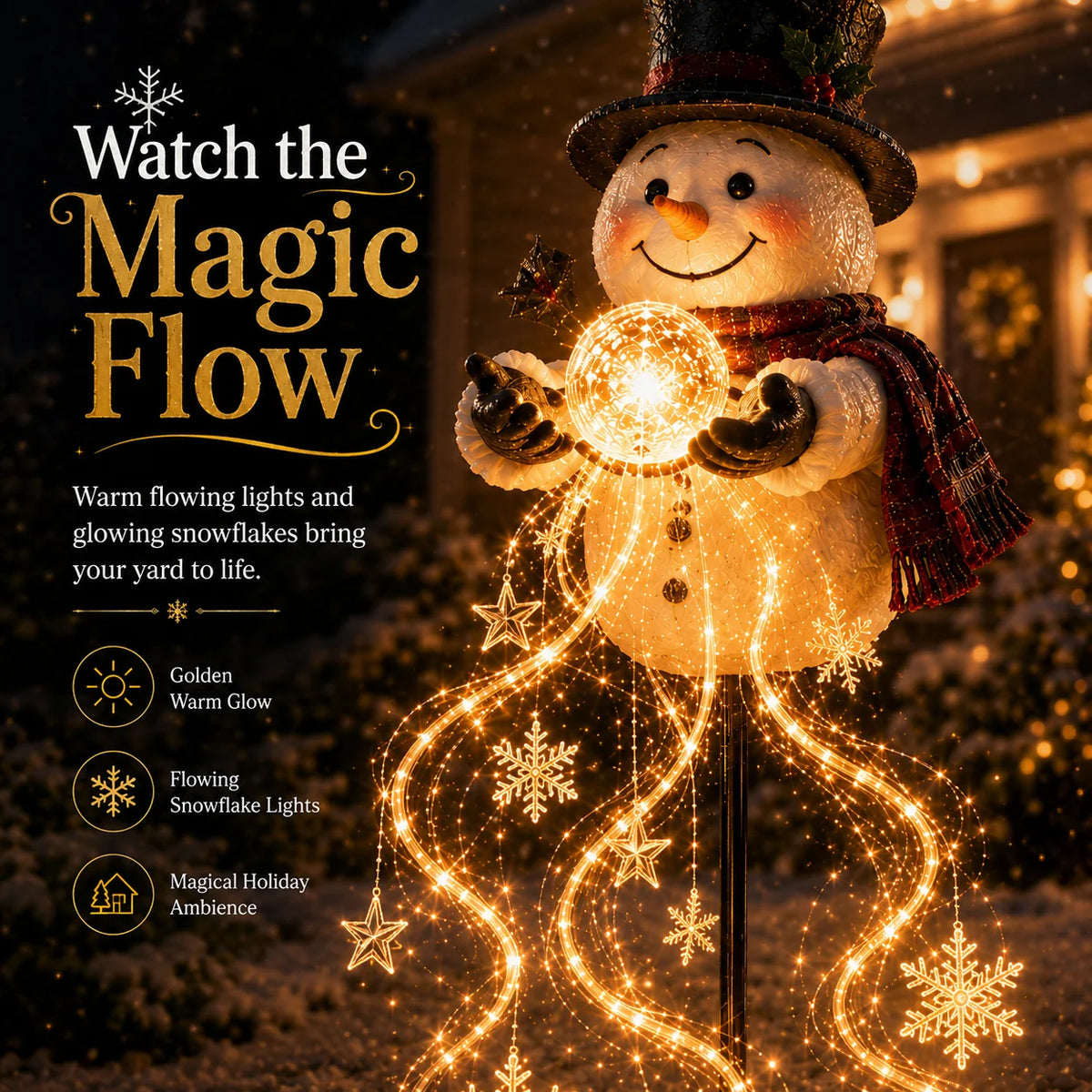 Snowman Magic Fountain – Flowing Snowflake LED Christmas Garden Light