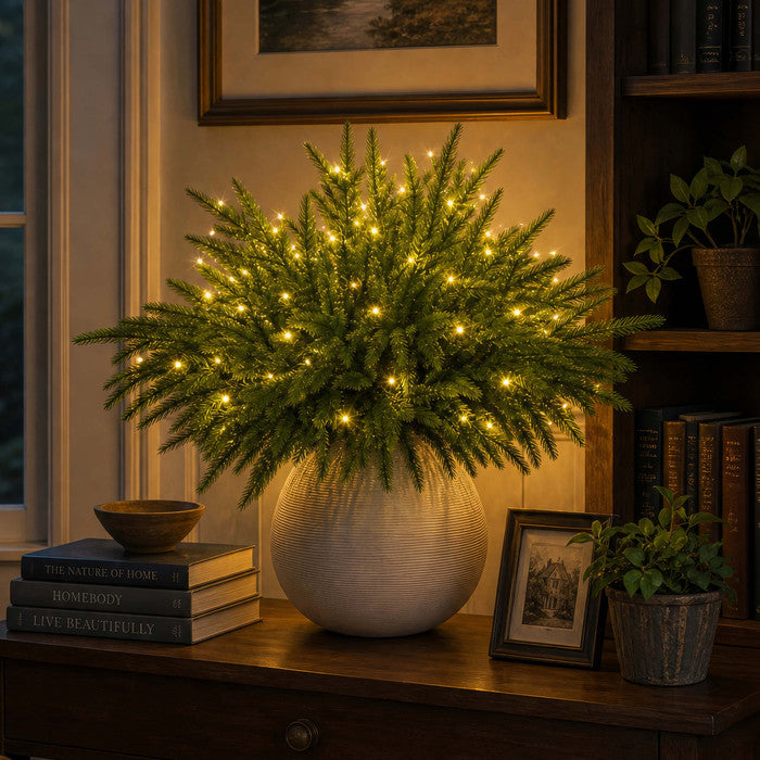 Evergreen Pine Branch Lights — Warm Glow Indoor Decor
